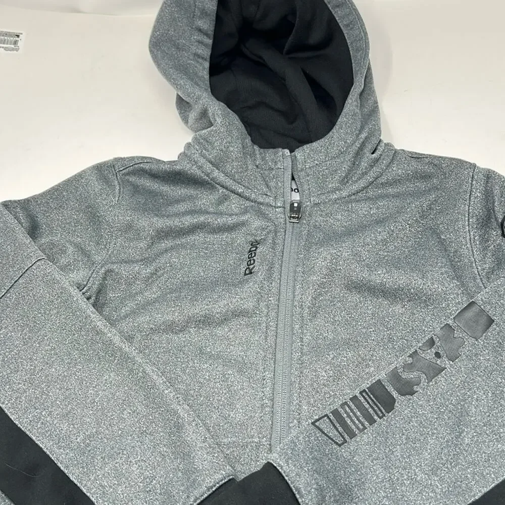 Reebok Boys Gray & Black Full Zip Hoodie with 2 Pockets Size 6